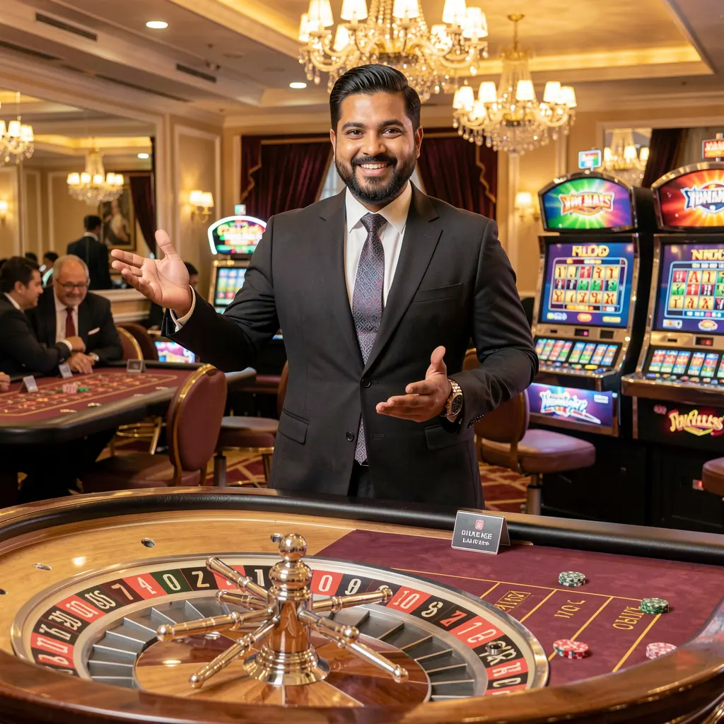 Professional live casino dealer at a roulette table inside the luxurious JA9999 casino environment in Bangladesh delivering an authentic gaming experience